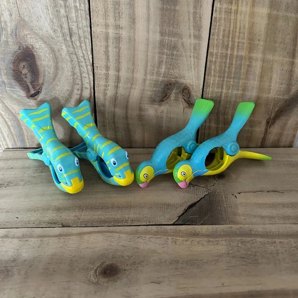 Toucans & Fish Beach Towel Clips for Beach Chairs, Lounge Chairs, Drying Racks